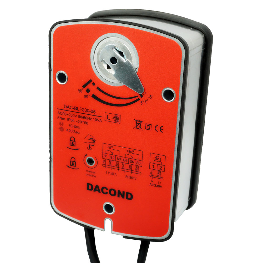 Электропривод DACOND DAC-BLF24-10T (10 Н·м, 24 В, для ОЗК, с пружиной, термоэлемент 72 °C)