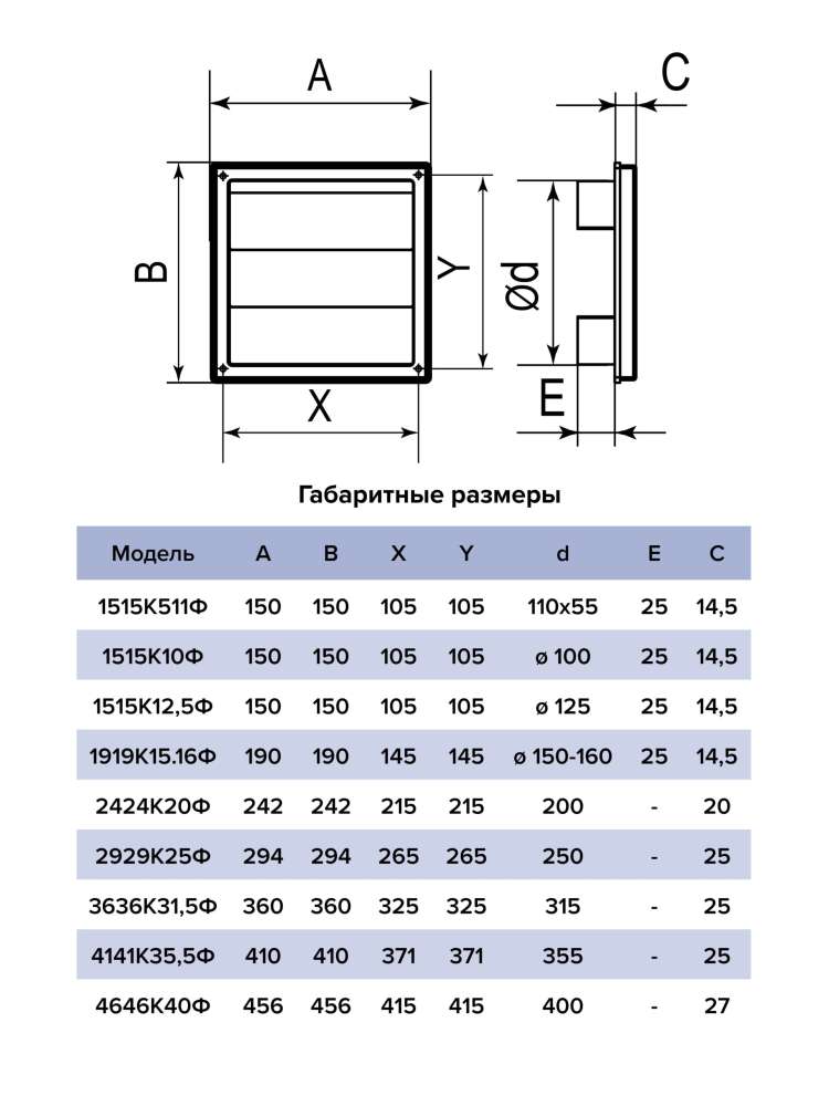 Выход стенной КФ фланец D125 жалюзи 150x150 ASA ERA STREETLINE