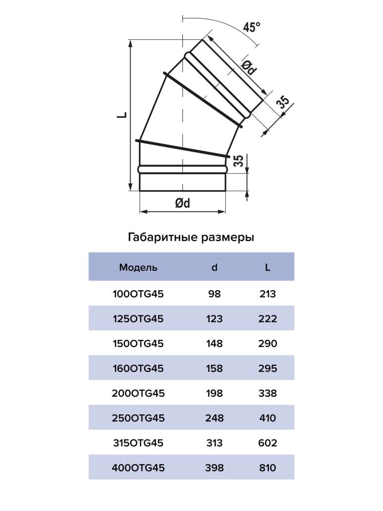 Отвод OTG D315 45° оцинкованная сталь ERA PRO